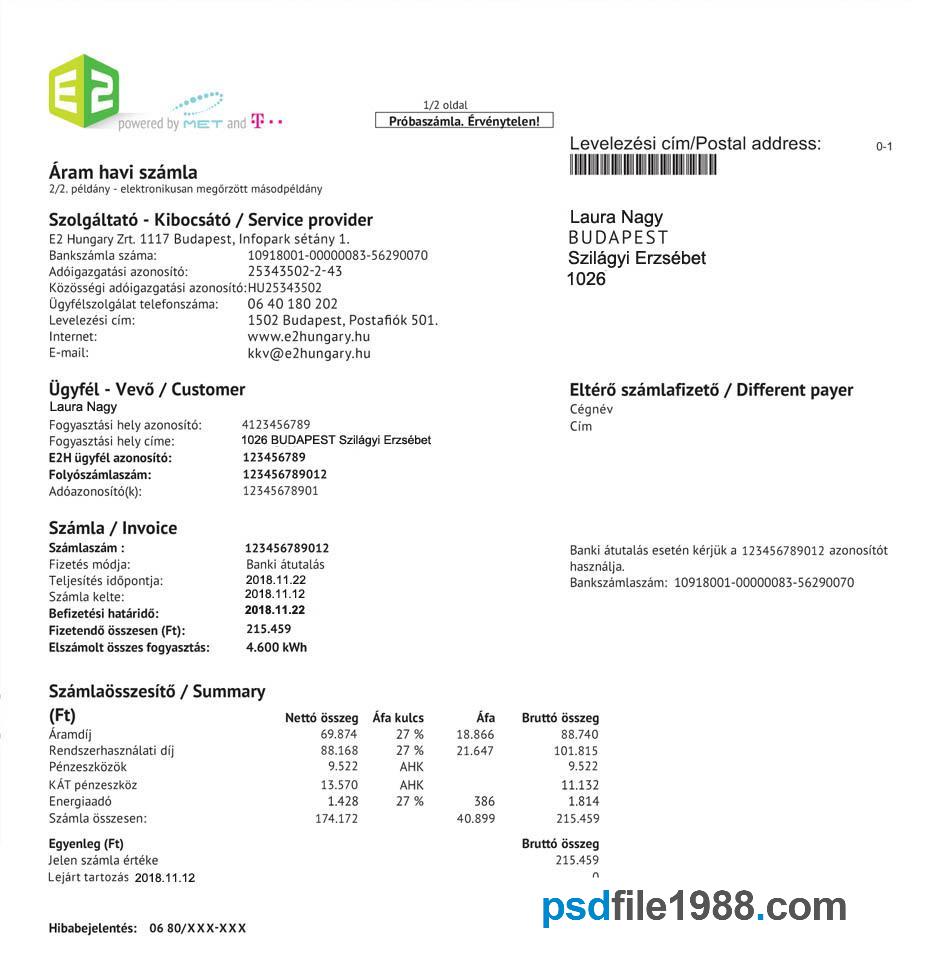 Hungary E2 Utility Bill Version 2